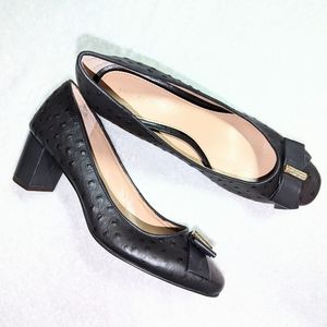 Womens Judith Ripka Olivia 8M heels shoes closed toe bow ostrich leather pumps
